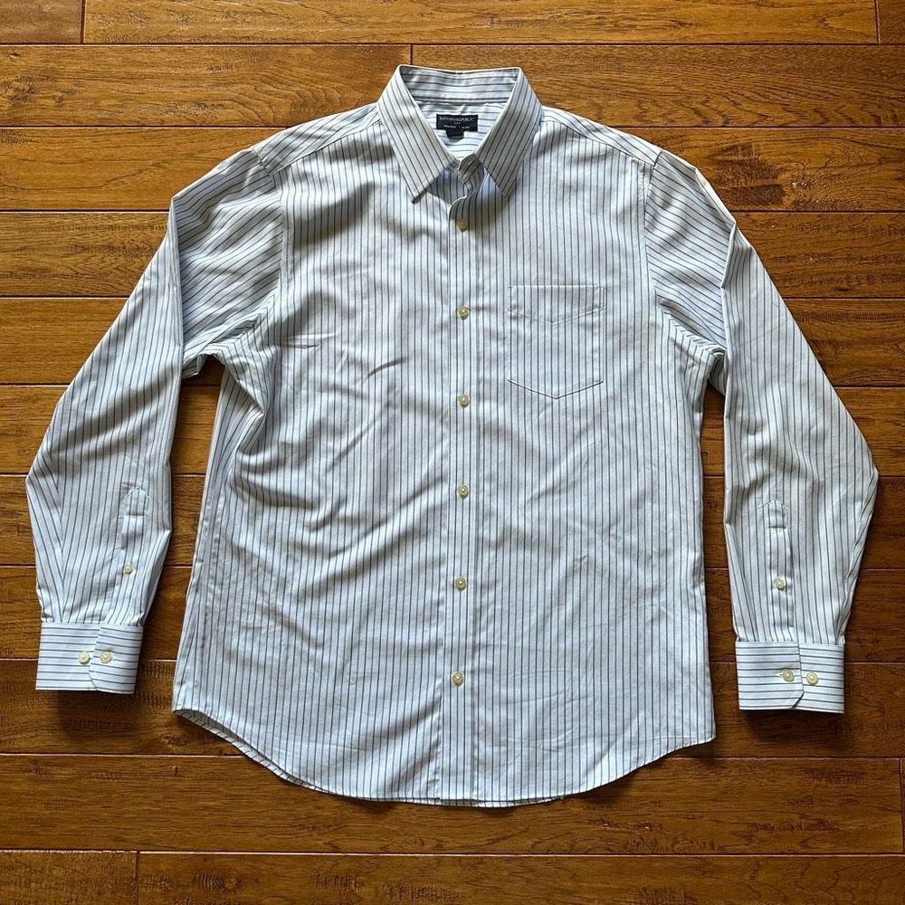 Banana Republic Blue and Black Nautical Striped non-iron Dress Shirt Slim